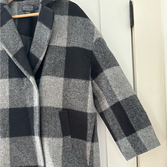 Pendleton Windowpane Plaid Black Gray Check Wool Coat L XL - Picture 5 of 9